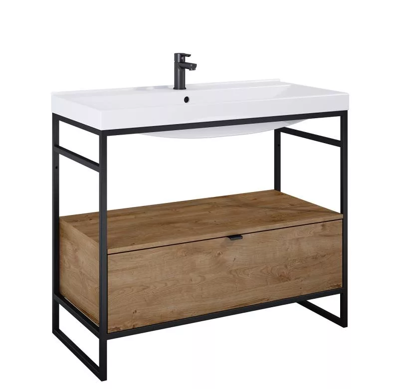 AREZZO design NEBO alsószekrény 100 cm-es, 1 fiókkal, canela tölgy, matt fekete AR-168433SET