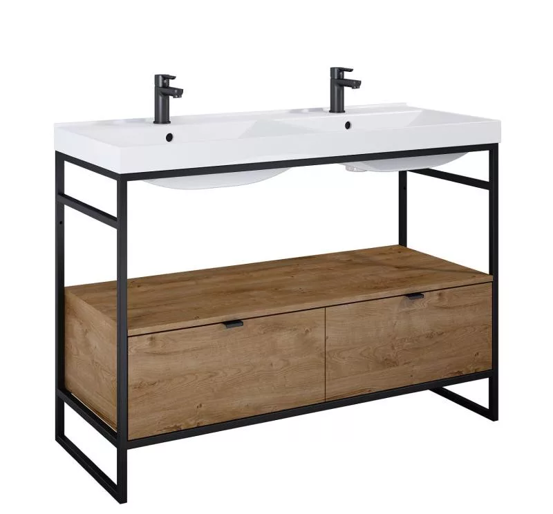 AREZZO design NEBO alsószekrény 120 cm-es, 2 fiókkal, canela tölgy, matt fekete AR-168434SET