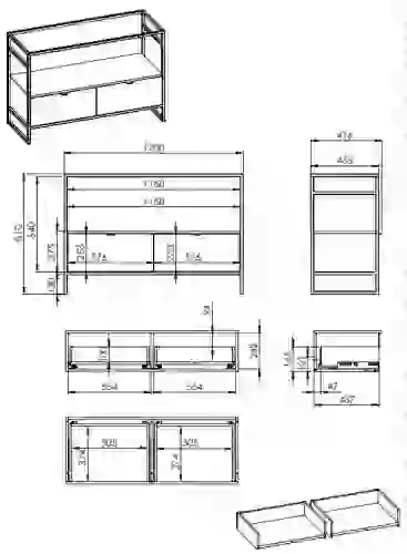 AREZZO design NEBO alsószekrény 120 cm-es, 2 fiókkal, canela tölgy, matt fekete AR-168434SET