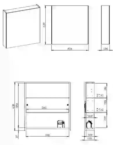 AREZZO design Tükrös szekrény MEDIUM 60x64 cm ,1 ajtó + TECHNOBOX AR-904657