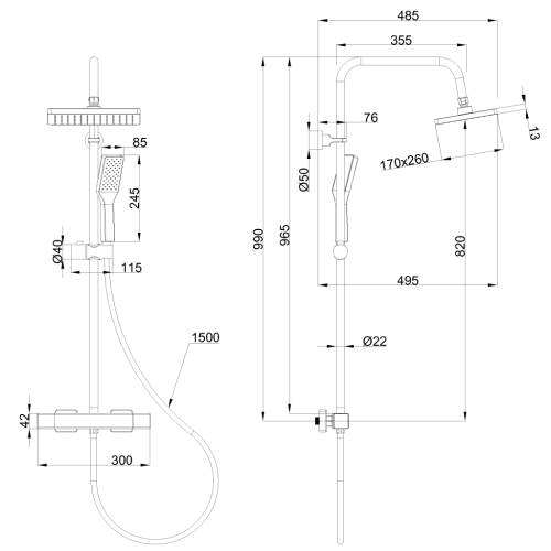 Invena Axira termosztátos zuhanyrendszer, króm AU-07-T01-V