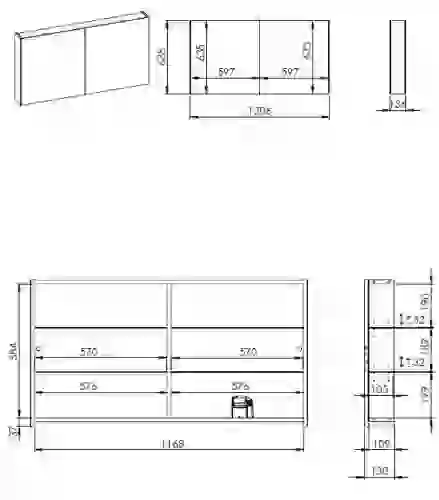 AREZZO design MEDIUM 2 ajtós tükrös szekrény 120x64 cm, + Technobox AR-904660