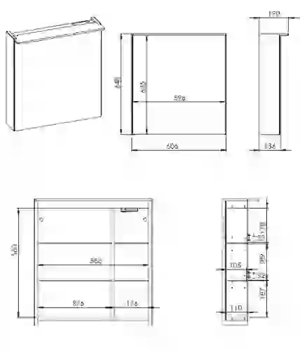 AREZZO design PREMIUM 1 ajtós tükrös szekrény 6065 cm, Technobox, Led lámpa AR-904663