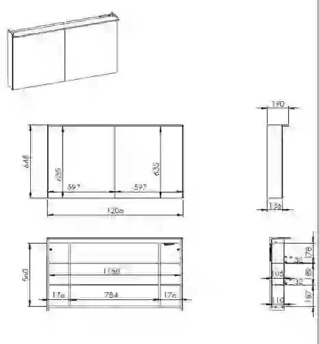AREZZO design PREMIUM 2 ajtós tükrös szekrény 120x65 cm, Technobox, LED lámpa AR-904666