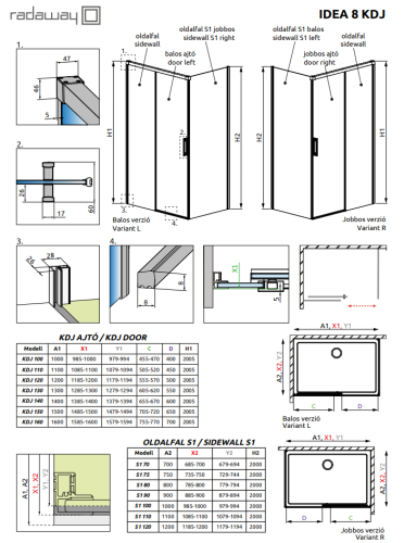 Radaway Idea 8 KDJ 120 cm balos zuhanykabin ajtó, króm 10340620-01-01L, 10350553-01-01