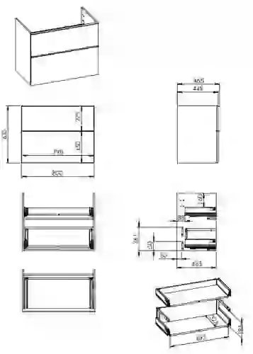 AREZZO design MONTEREY 80 cm-es alsószekrény 2 fiókkal szifonkivágás nélkül, matt fekete AR-168111